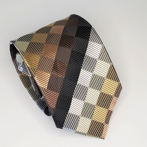 Bergamo New York X-Long Geometric Polyester Men's Tie - Picture 1 of 4